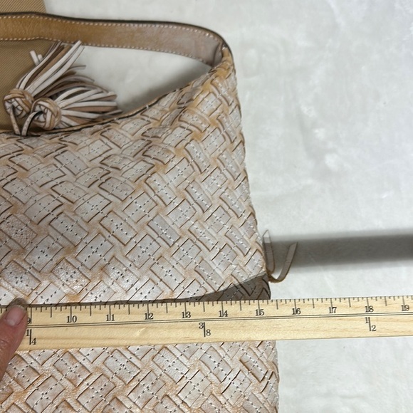 PATRICIA NASH White & Brown BRAIDED STITCH Leather MARCELLINA Hobo Bag - Picture 8 of 16